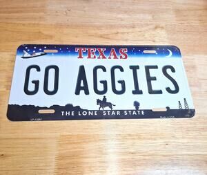 NCAA Go Aggies License Plate College Background Metal Gig'Em Texas A&M New SEC